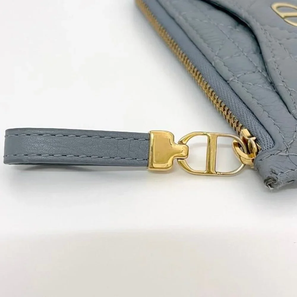 Christian Dior Coin Case Blue Lady Dior Leather
